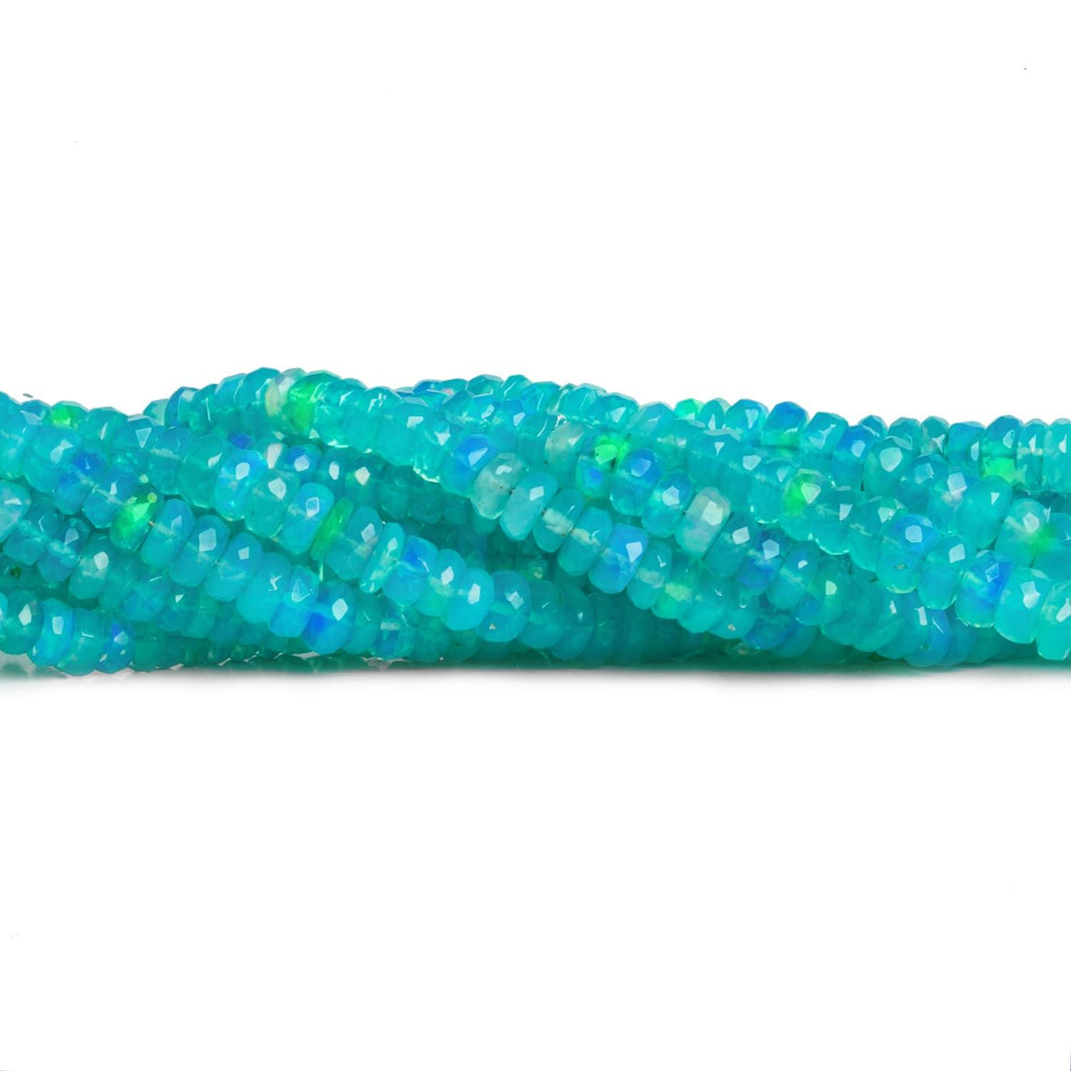 Tropical Blue Opal Smooth Rondelle Beads, 5-6mm AA Quality