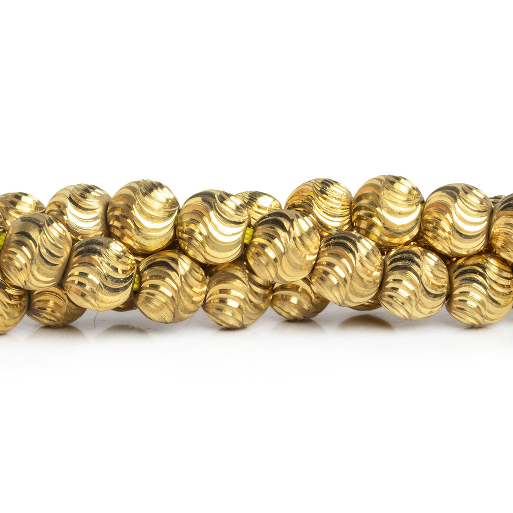 10mm Brass Rounds Shiny with Curved Grooves 8 inch 21 beads - The Bead Traders