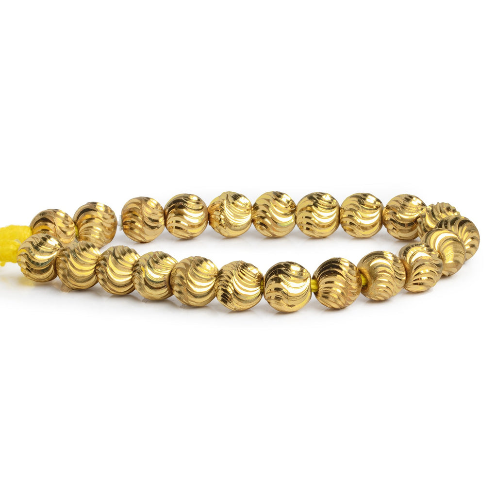 10mm Brass Rounds Shiny with Curved Grooves 8 inch 21 beads - The Bead Traders