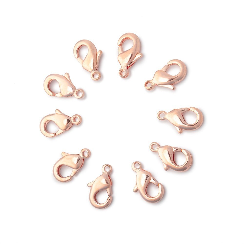 10mm Rose Gold plated Shiny Lobster Clasp Set of 10 - The Bead Traders