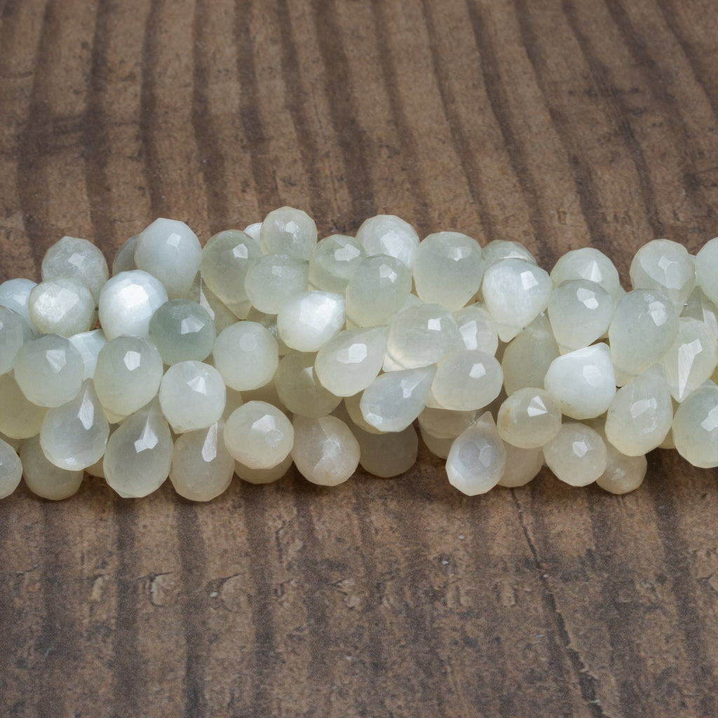 10x7mm White Moonstone Faceted Teardrops 8 inch 54 beads - The Bead Traders