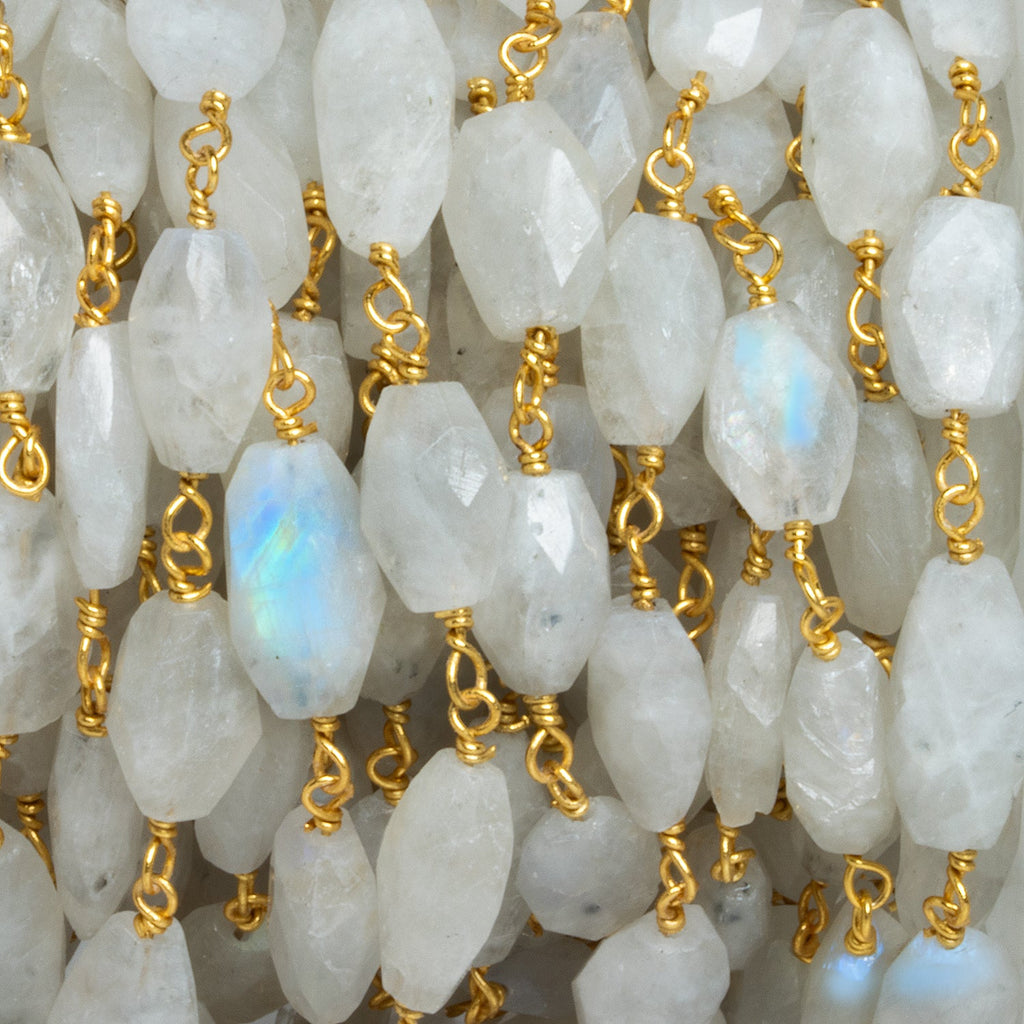 11x7mm Rainbow Moonstone Faceted Nugget Gold Chain 18 Beads - The Bead Traders