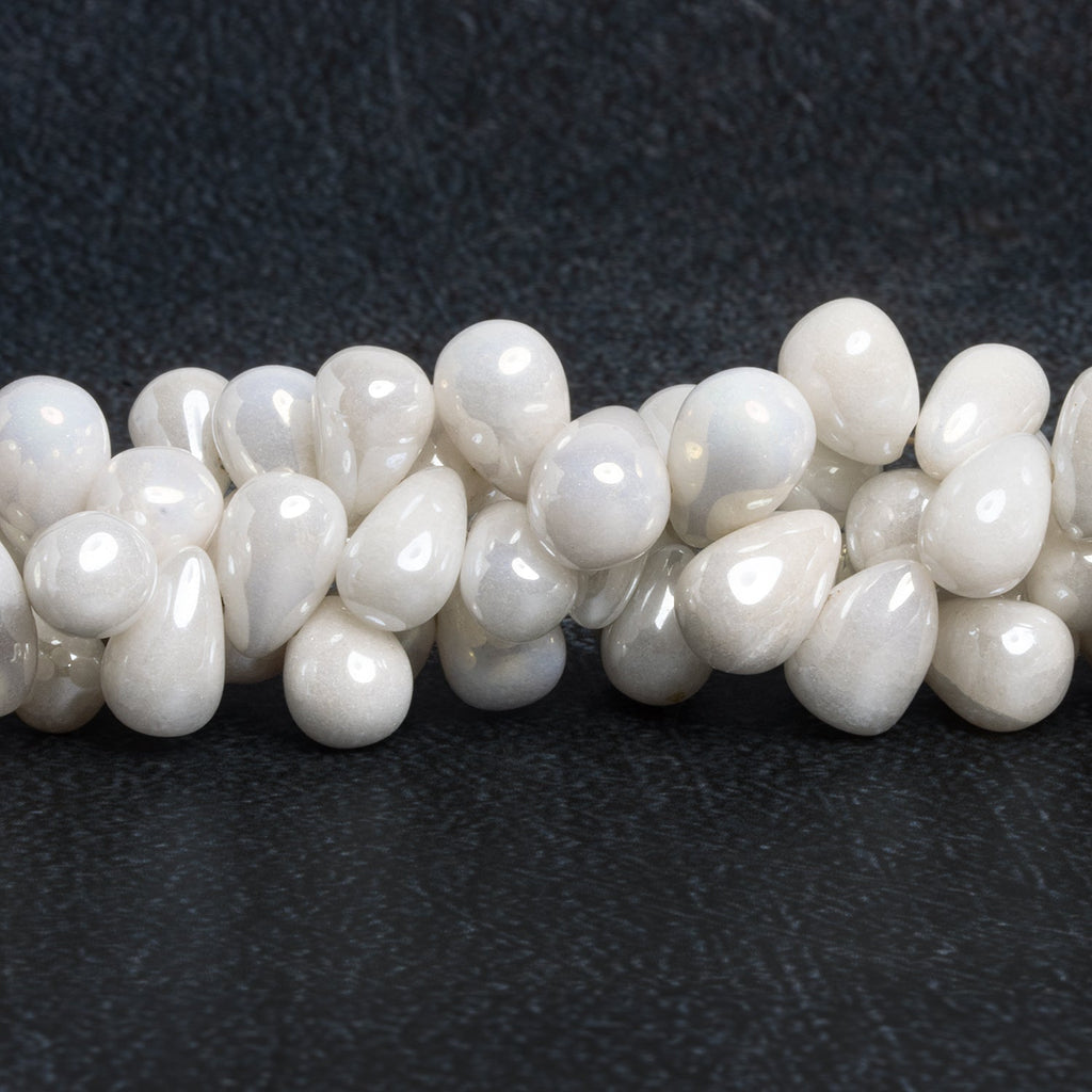 11x8mm Mystic White Quartz Plain Teardrops 8 inch 33 beads - The Bead Traders