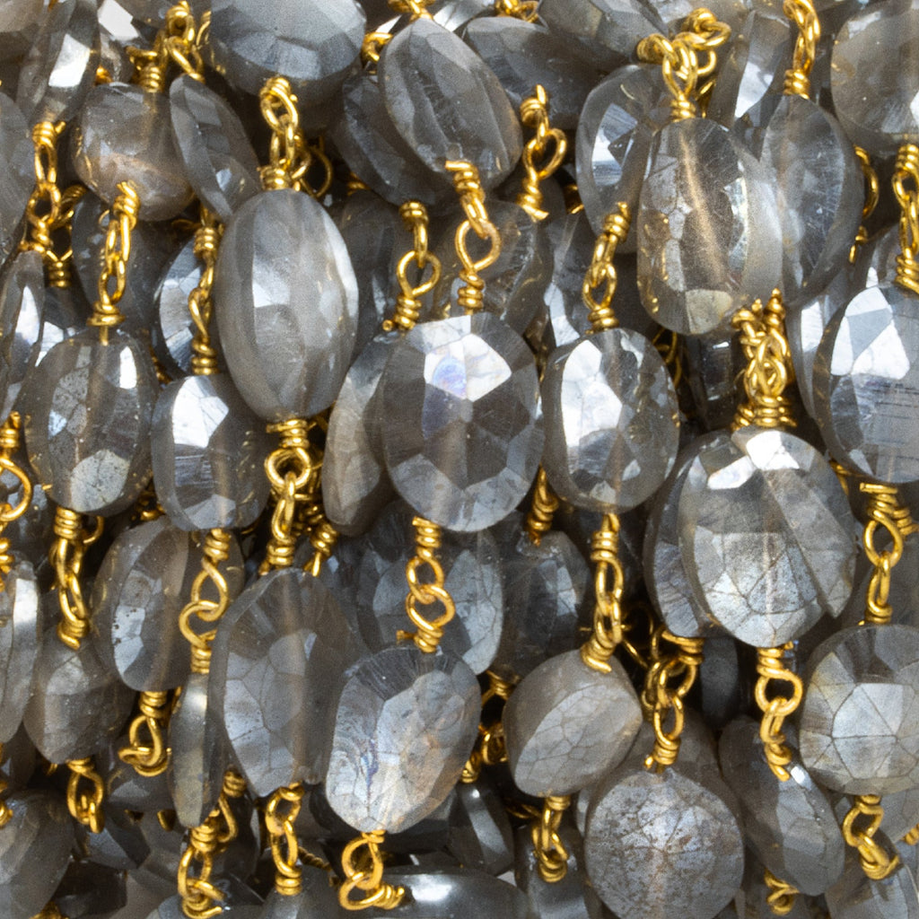 11x9mm Mystic Moonstone Faceted Oval Gold Chain 18 beads - The Bead Traders