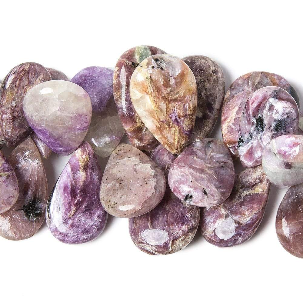 12 - 25mm Charoite Plain Pear 8 inch 52 beads - The Bead Traders