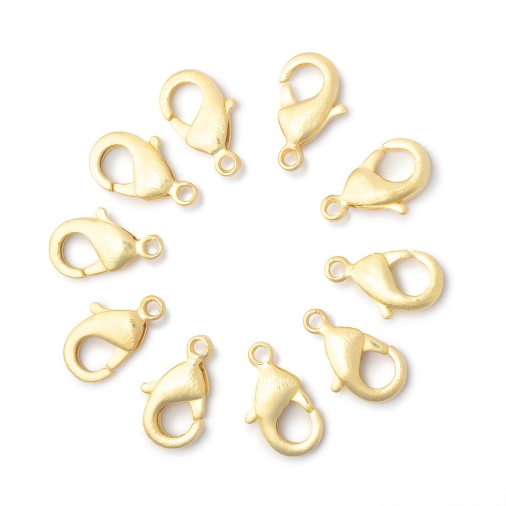 12mm 22kt Gold plated Brushed Lobster Clasp Set of 10 - The Bead Traders