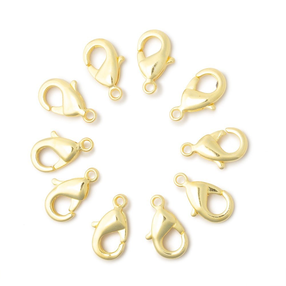 12mm 22kt Gold plated Lobster Clasp Set of 10 - The Bead Traders