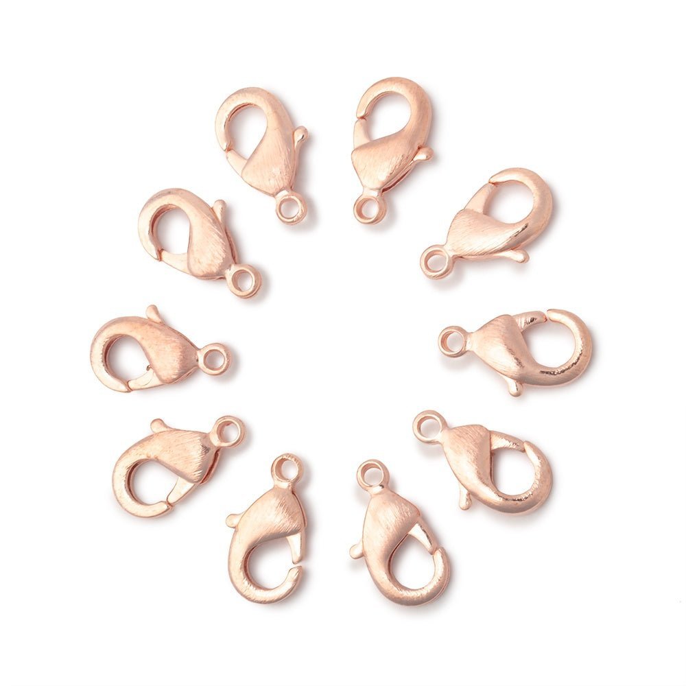 12mm Rose Gold plated Brushed Lobster Clasp Set of 10 - The Bead Traders