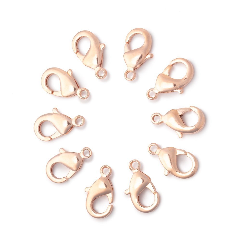 12mm Rose Gold plated Shiny Lobster Clasp Set of 10 - The Bead Traders