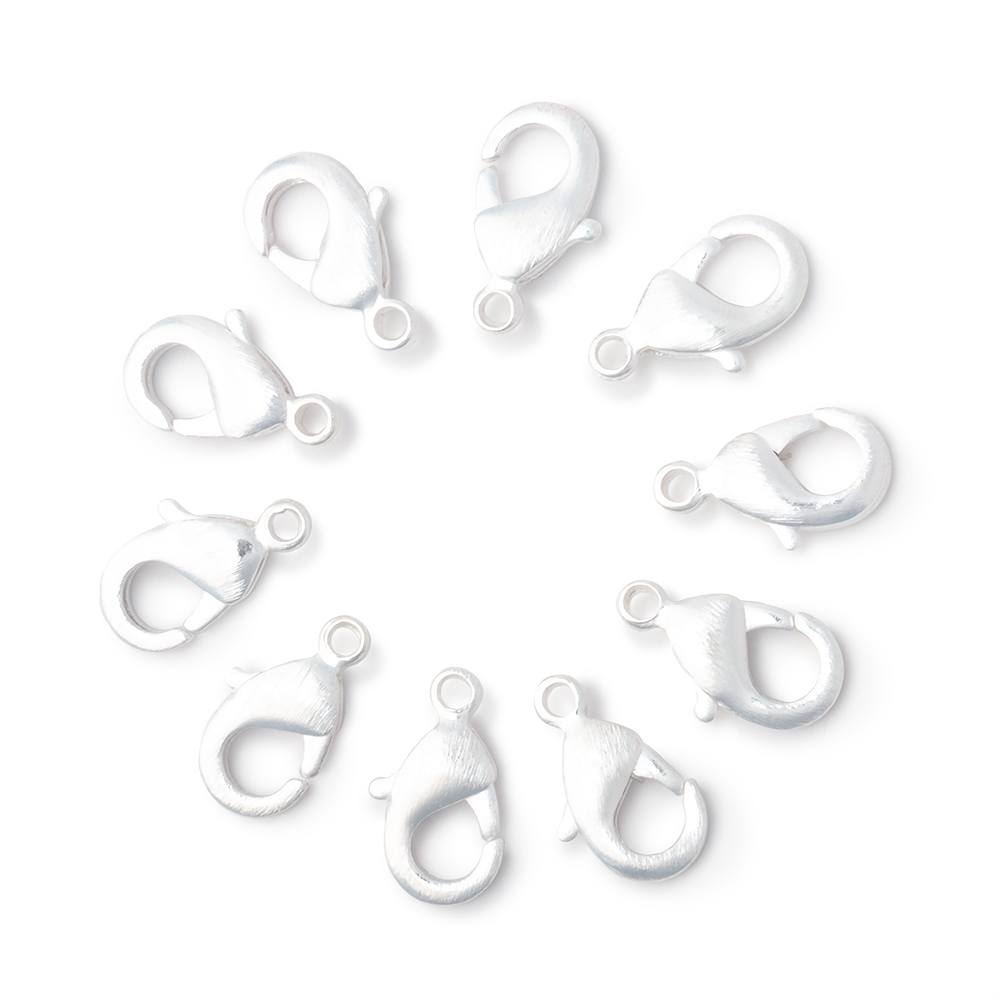 12mm Sterling Silver plated Brushed Lobster Clasp Set of 10 - The Bead Traders