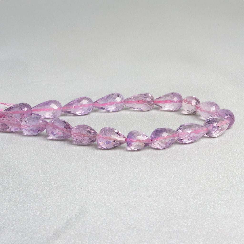 12x8mm Pink Amethyst Faceted Teardrops 8 inch 18 beads - The Bead Traders