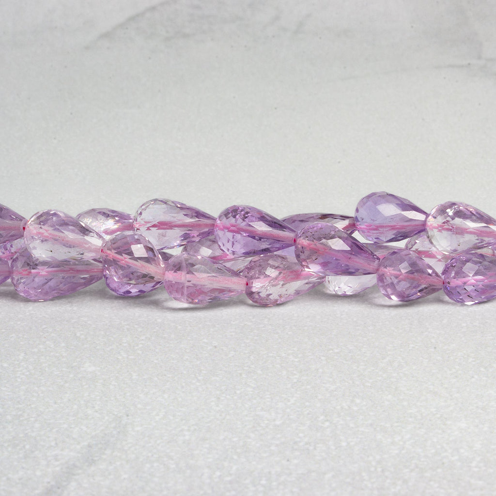 12x8mm Pink Amethyst Faceted Teardrops 8 inch 18 beads - The Bead Traders