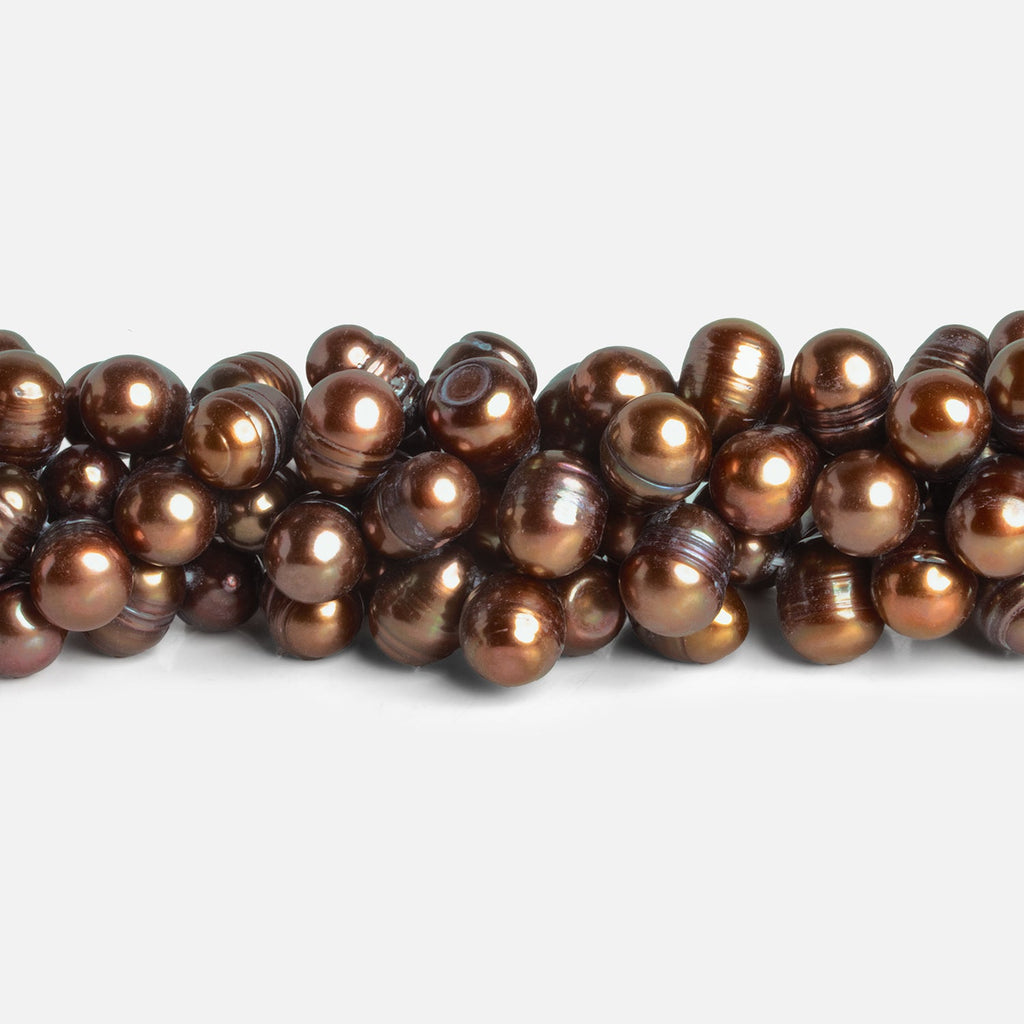 12x9mm Copper Brown Ringed Oval Pearls 15 inch 55 beads - The Bead Traders