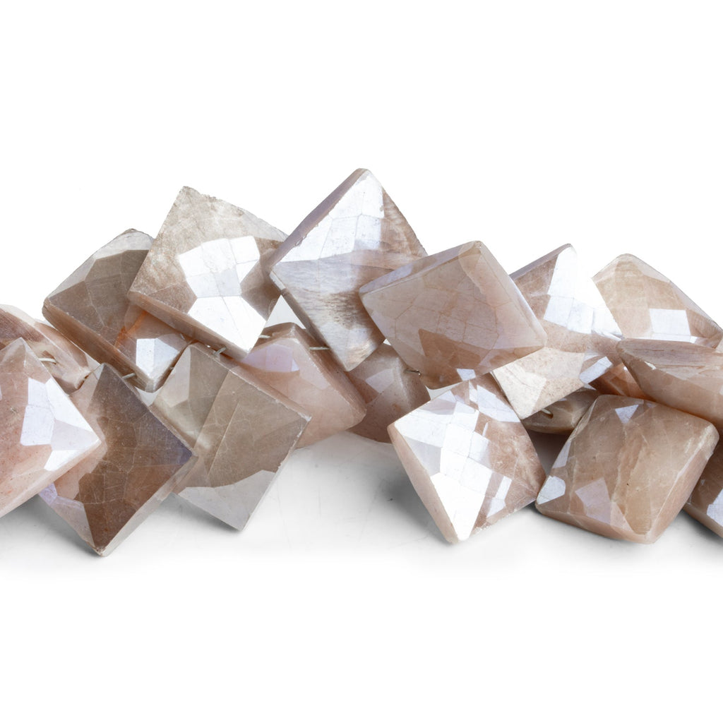 13 - 16mm Mystic Peach Moonstone Faceted Square 8 inch 35 beads - The Bead Traders