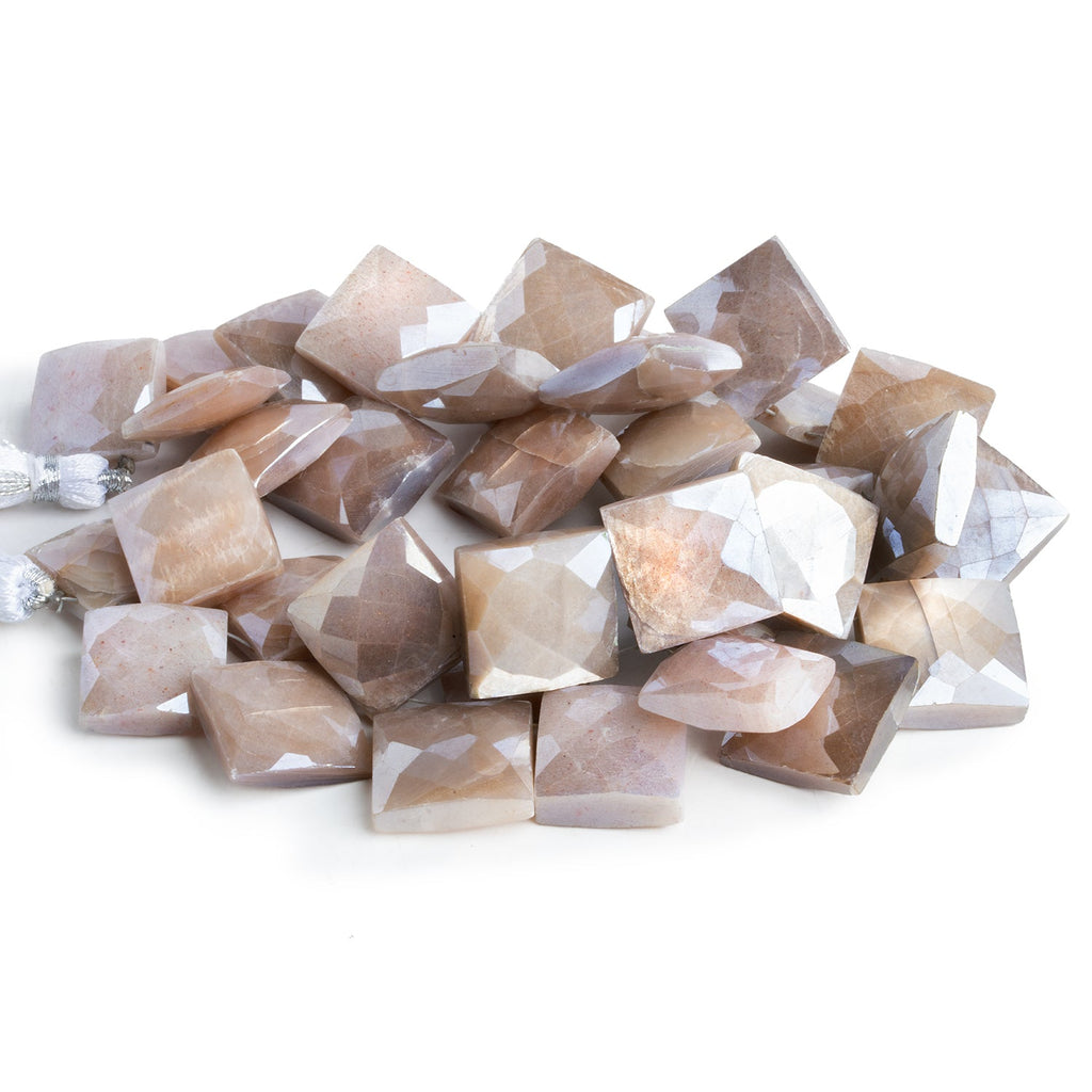 13 - 16mm Mystic Peach Moonstone Faceted Square 8 inch 35 beads - The Bead Traders