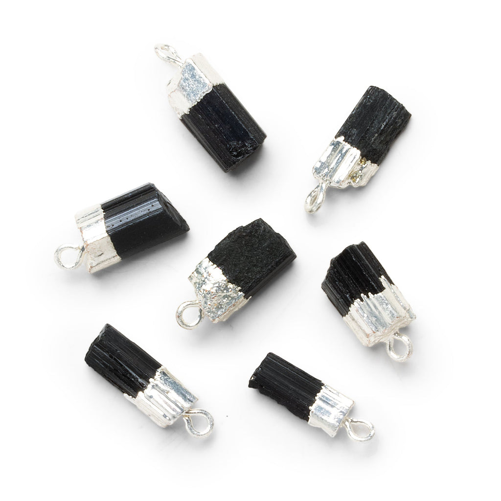 14x9mm Silver Leafed Black Tourmaline Natural Crystal Pendant - The Bead Traders