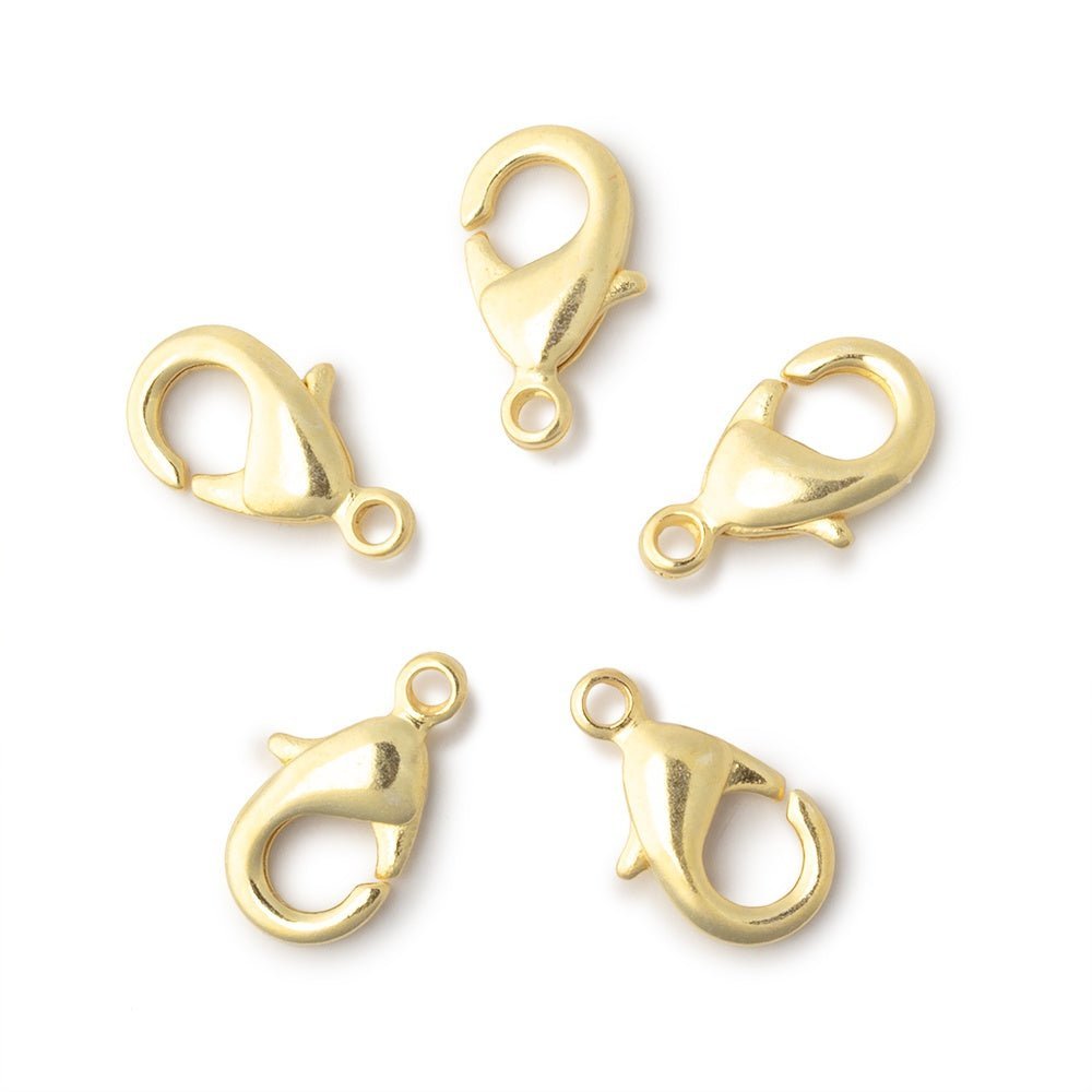 15mm 22kt Gold plated Shiny Lobster Clasp Set of 5 - The Bead Traders