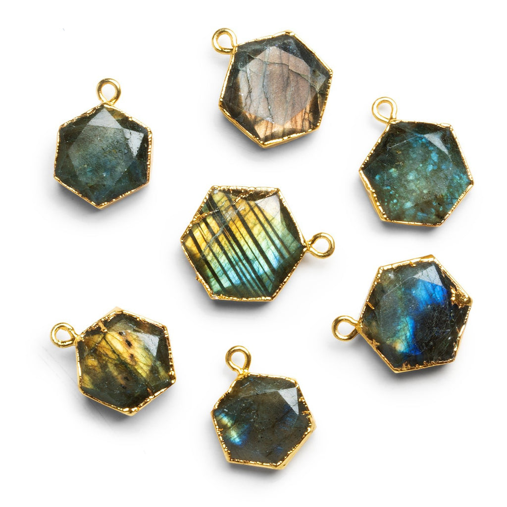 15mm Gold Leafed Labradorite Hexagon Pendant 1 Bead - The Bead Traders