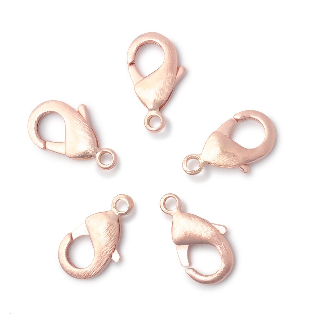 15mm Rose Gold plated Brushed Lobster Clasp Set of 5 - The Bead Traders