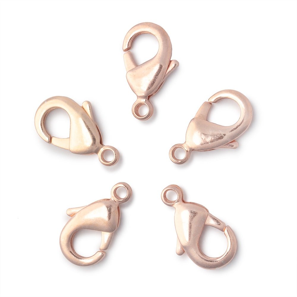 15mm Rose Gold plated Shiny Lobster Clasp Set of 5 - The Bead Traders