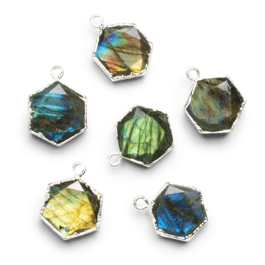 15mm Silver Leafed Labradorite Hexagon Pendant 1 Bead - The Bead Traders