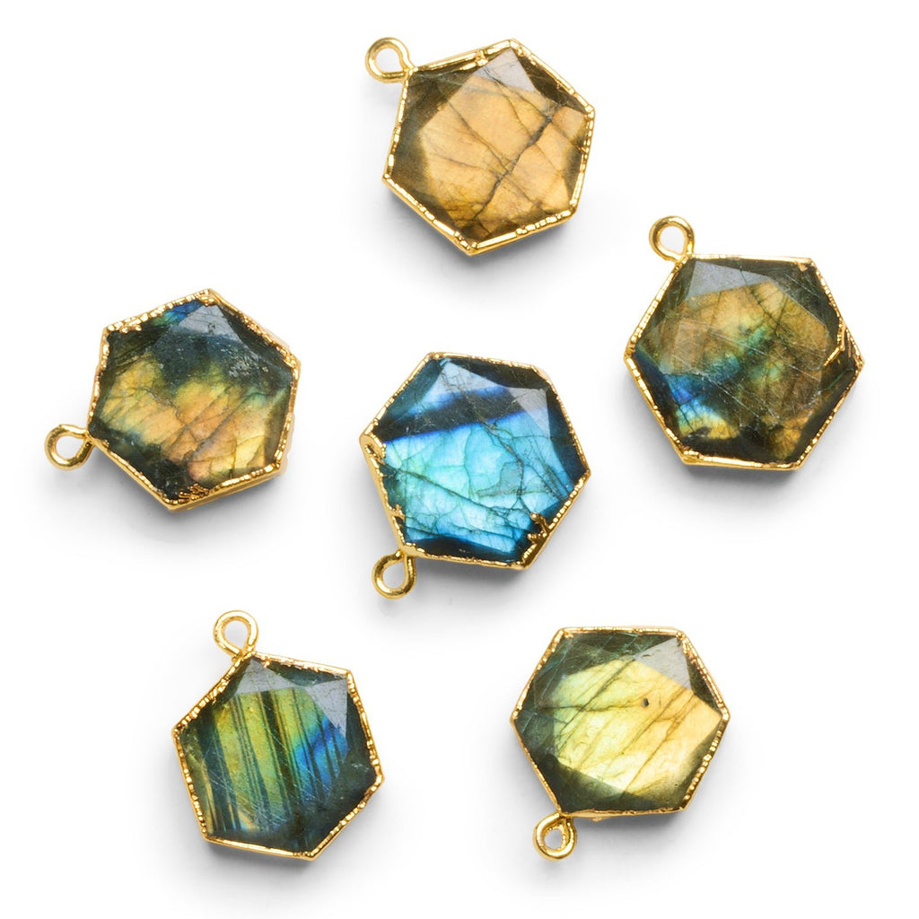 16mm Gold Leafed Labradorite Hexagon Pendant 1 Bead - The Bead Traders