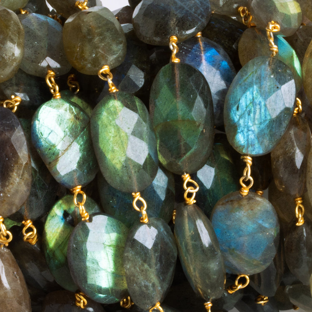 16x12mm Labradorite Faceted Oval Gold Chain 15 beads - The Bead Traders