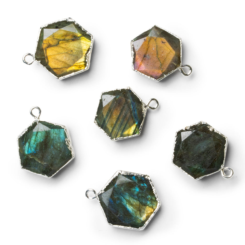 17mm Silver Leafed Labradorite Hexagon Pendant 1 Bead - The Bead Traders