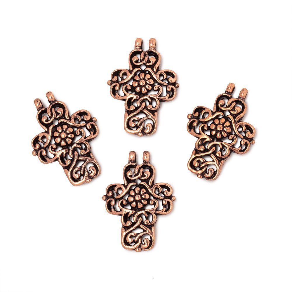 17x14.5mm Filigree Cross Two Ring Pendant Charm Set of 4 pieces - The Bead Traders