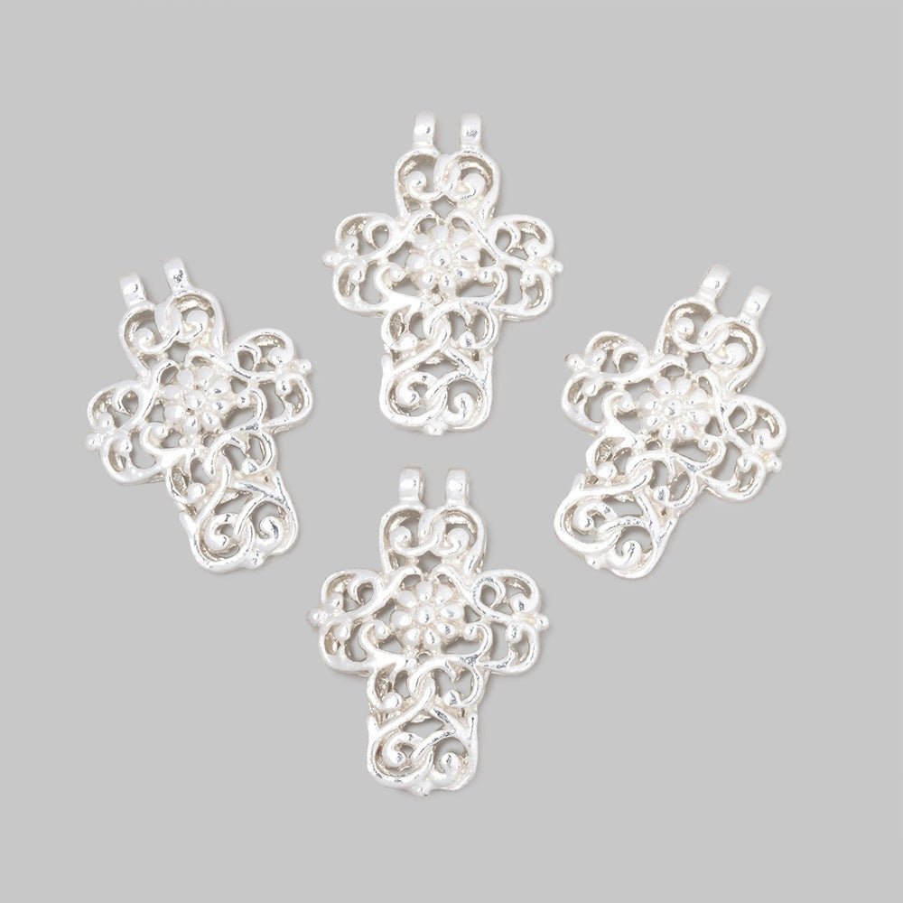 17x14.5mm Filigree Cross Two Ring Pendant Charm Set of 4 pieces - The Bead Traders