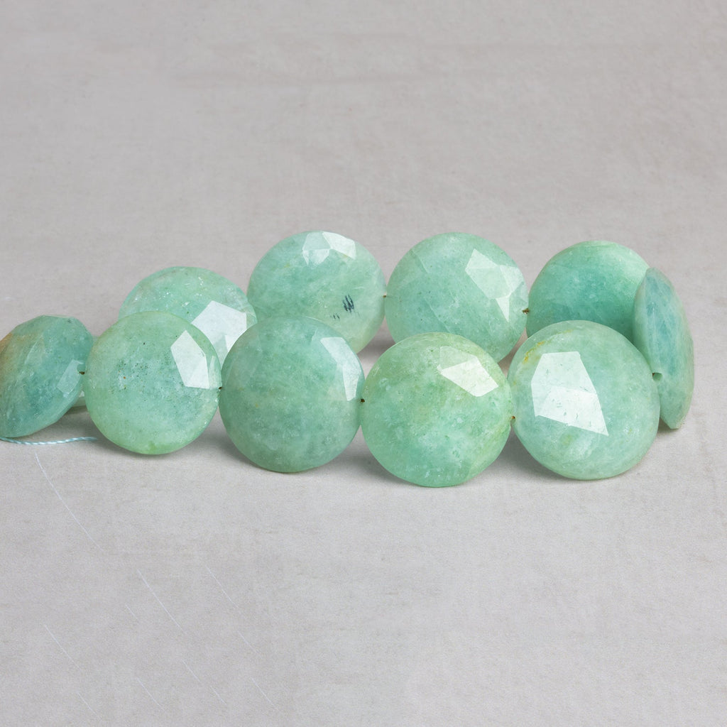 18 - 21mm Aquamarine Faceted Coins 8 inch 11 beads - The Bead Traders