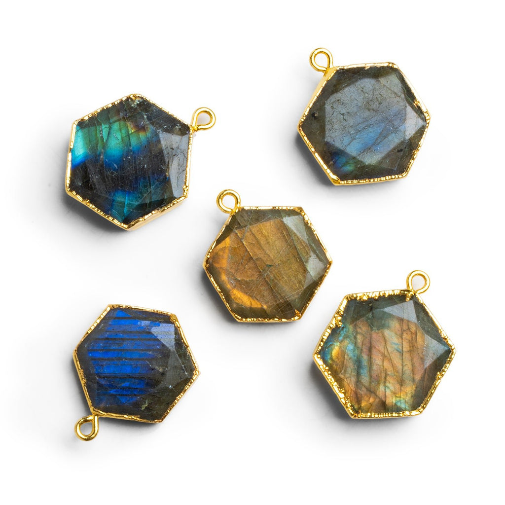 18mm Gold Leafed Labradorite Hexagon Pendant 1 Bead - The Bead Traders