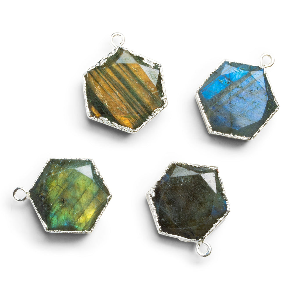 18mm Silver Leafed Labradorite Hexagon Pendant 1 Bead - The Bead Traders