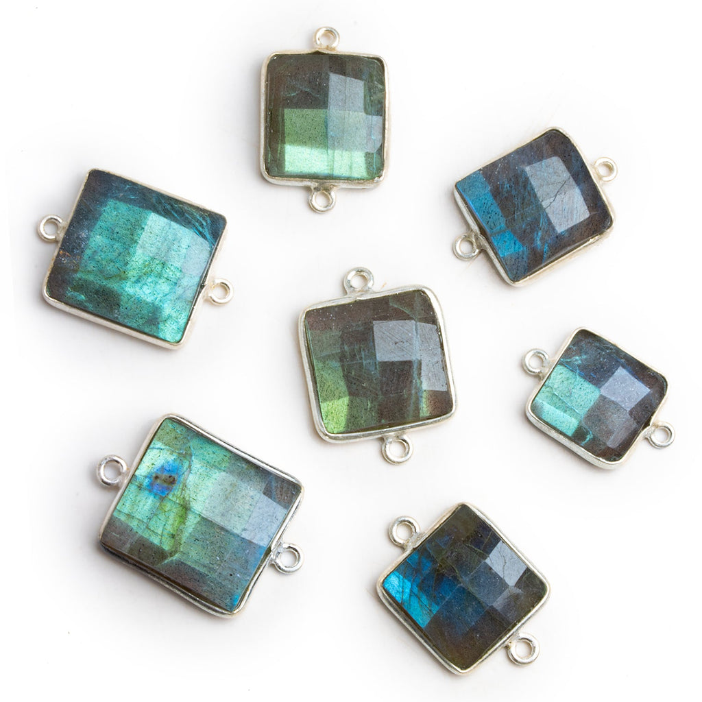 18x13mm Silver Bezeled Labradorite Square Connector - The Bead Traders