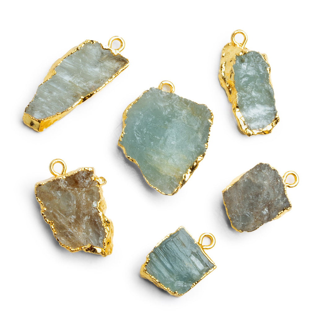 19x10mm Gold Leafed Aquamarine Natural Crystal Pendant - The Bead Traders