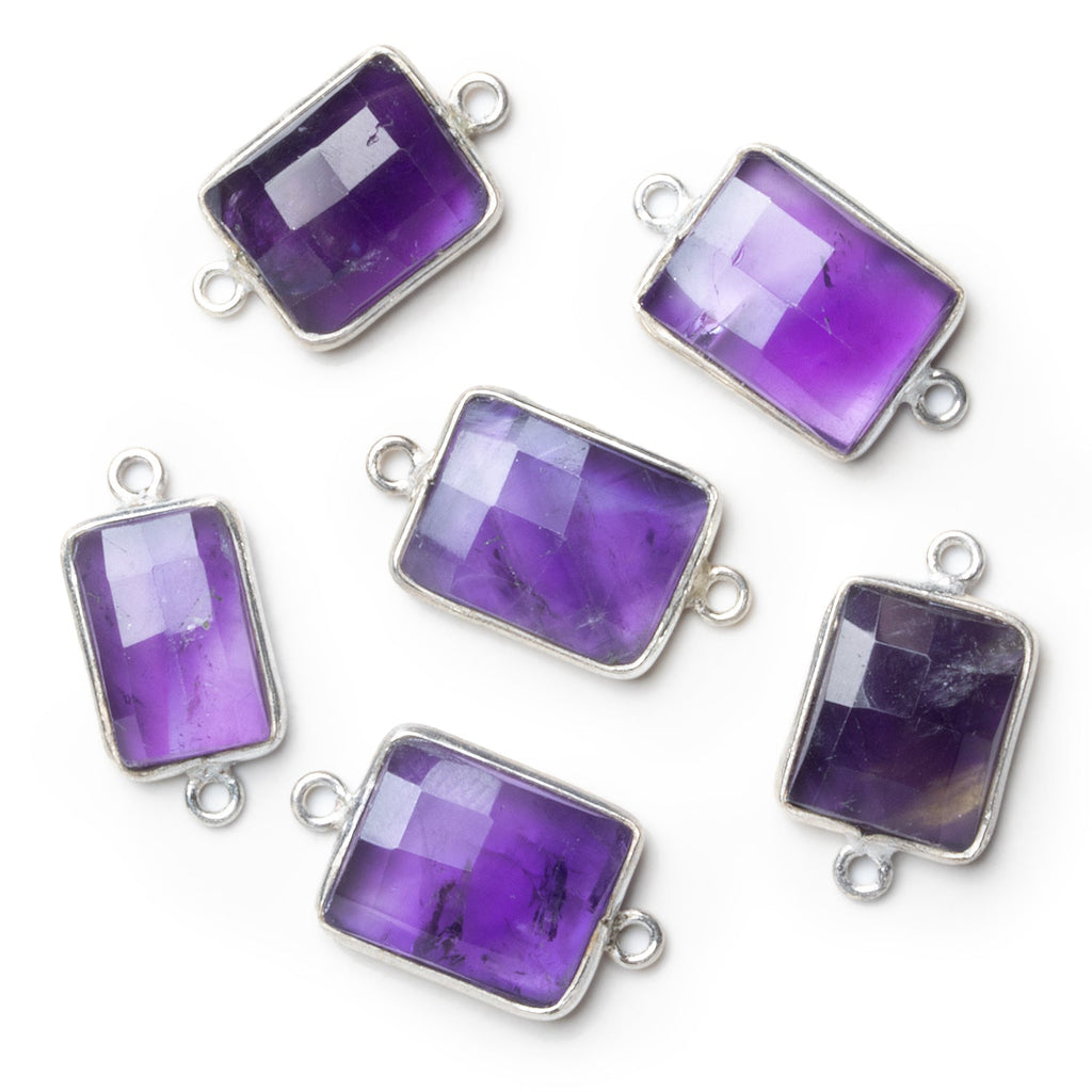 19x11mm Silver Bezeled Amethyst Rectangle Connector - The Bead Traders