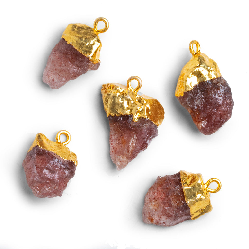 19x13mm Gold Leafed Strawberry Quartz Natural Crystal Pendant - The Bead Traders