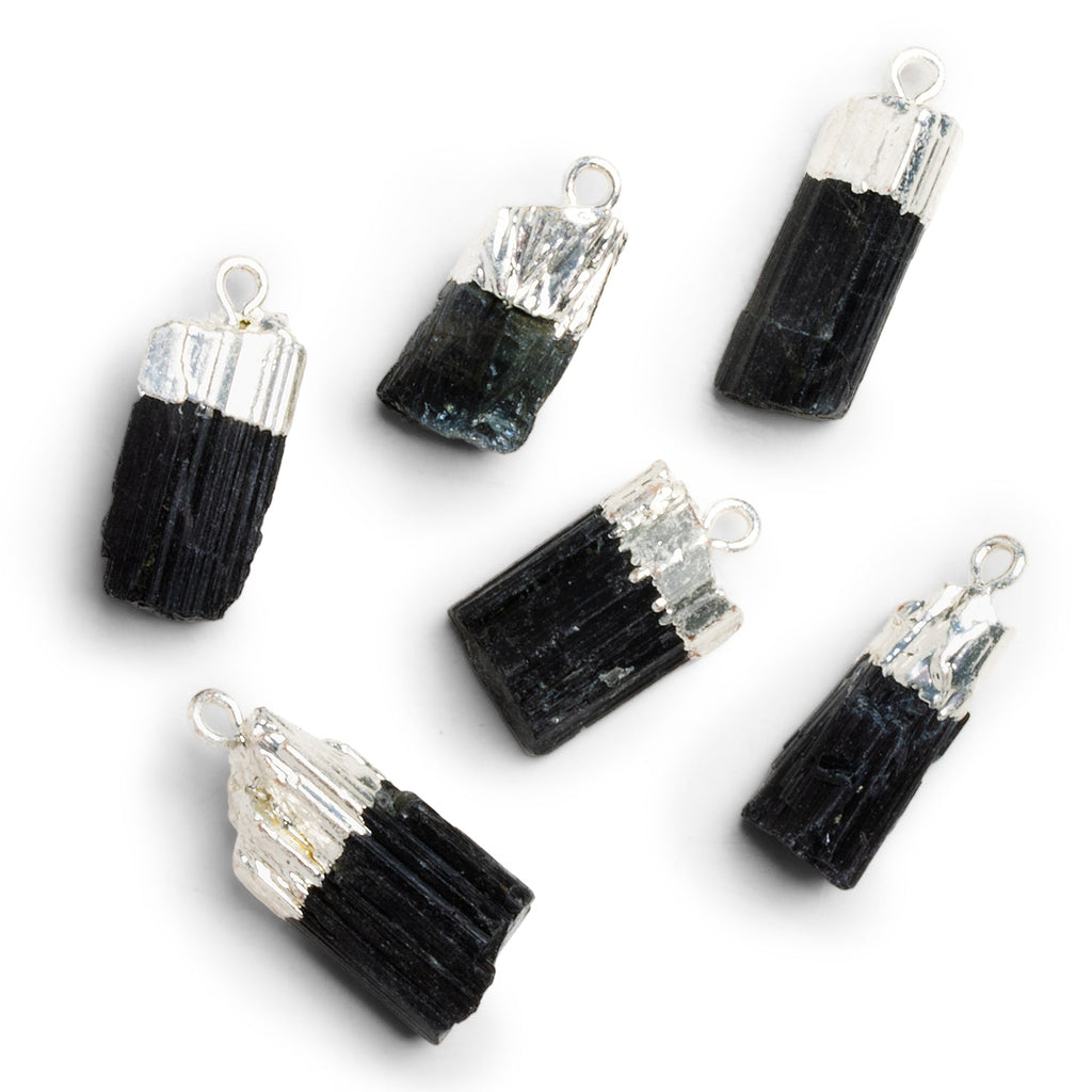 20x11mm Silver Leafed Black Tourmaline Natural Crystal Pendant - The Bead Traders