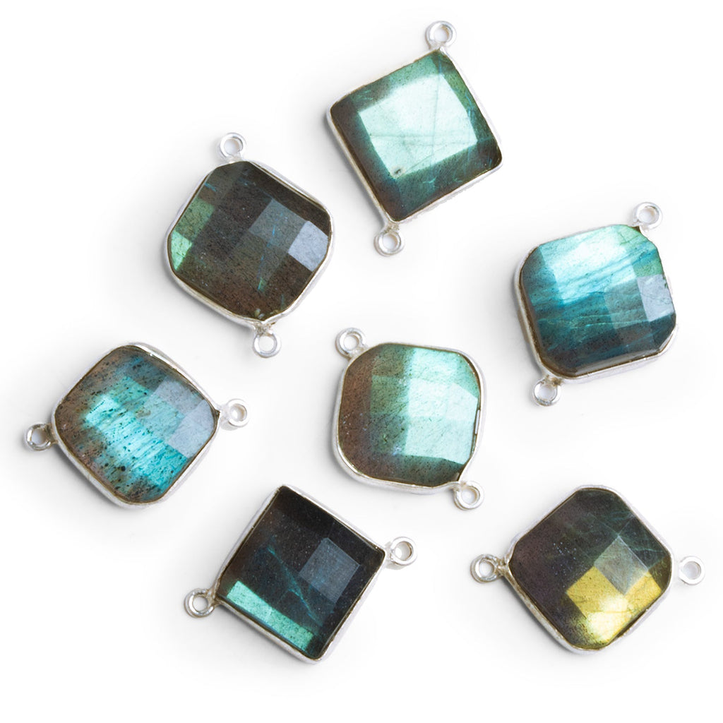 20x15mm Silver Bezeled Labradorite Cushion Connector - The Bead Traders