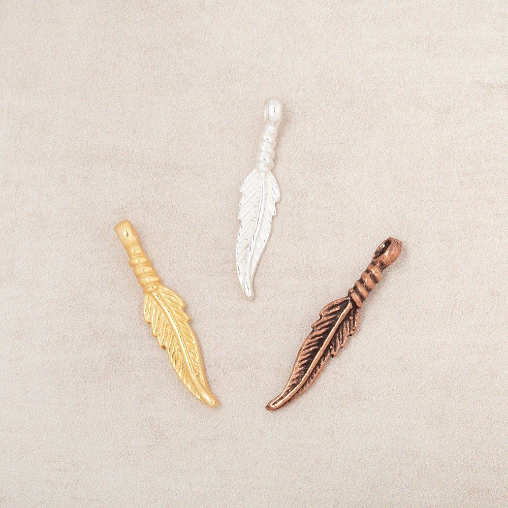 20x5mm Feather Pendant Charm Set of 6 pieces - The Bead Traders