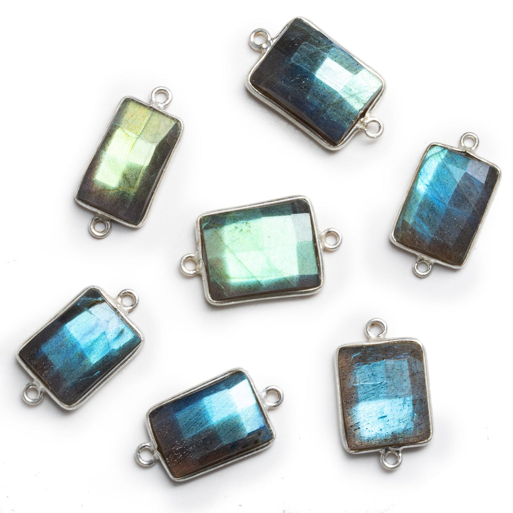 22x11mm Silver Bezeled Labradorite Rectangle Connector - The Bead Traders