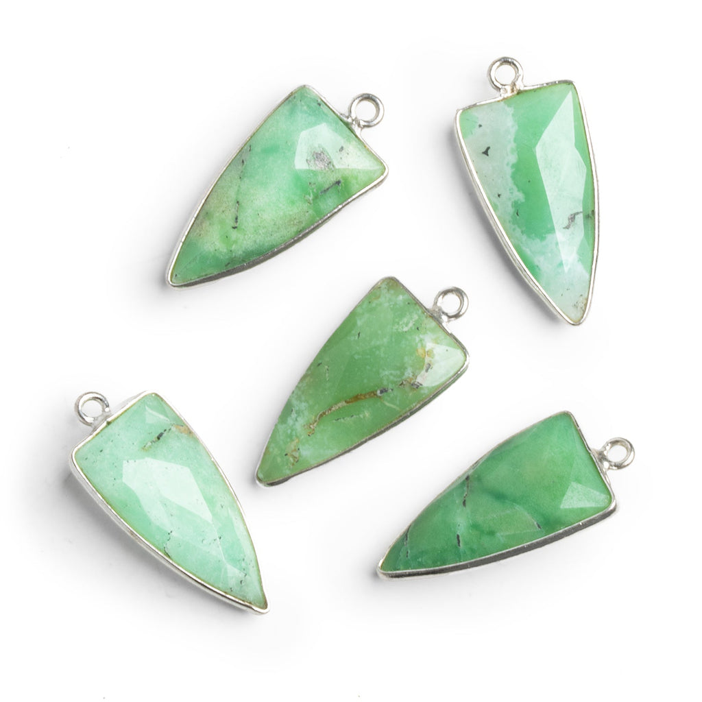 24x11mm Silver Bezeled Chrysoprase Point Pendant - The Bead Traders