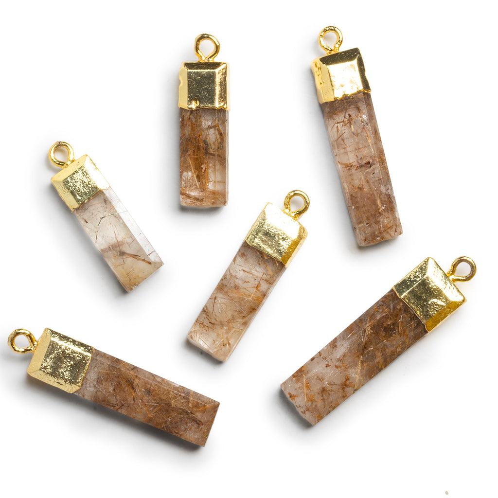 24x7mm Gold Leafed Rutilated Quartz Faceted Bar Pendant 1 Bead - The Bead Traders