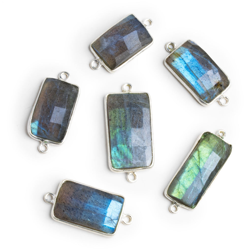 25x11mm Silver Bezeled Labradorite Elongated Rectangle Connector - The Bead Traders