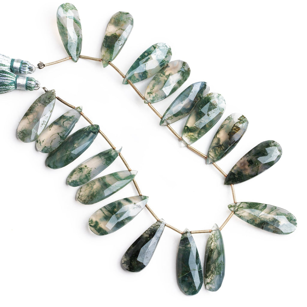 27x10mm Moss Agate Faceted Pears 8 inch 17 beads - The Bead Traders