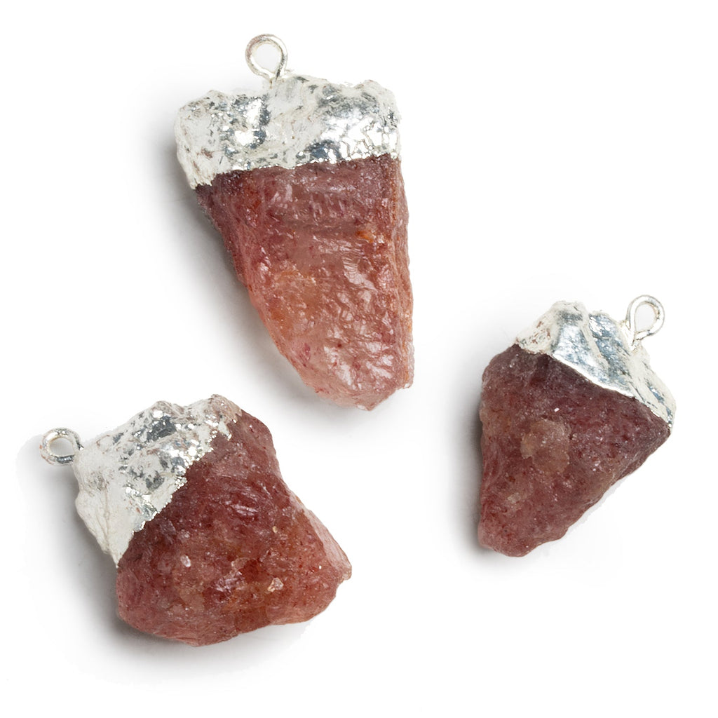 27x16mm Silver Leafed Strawberry Quartz Natural Crystal Pendant - The Bead Traders