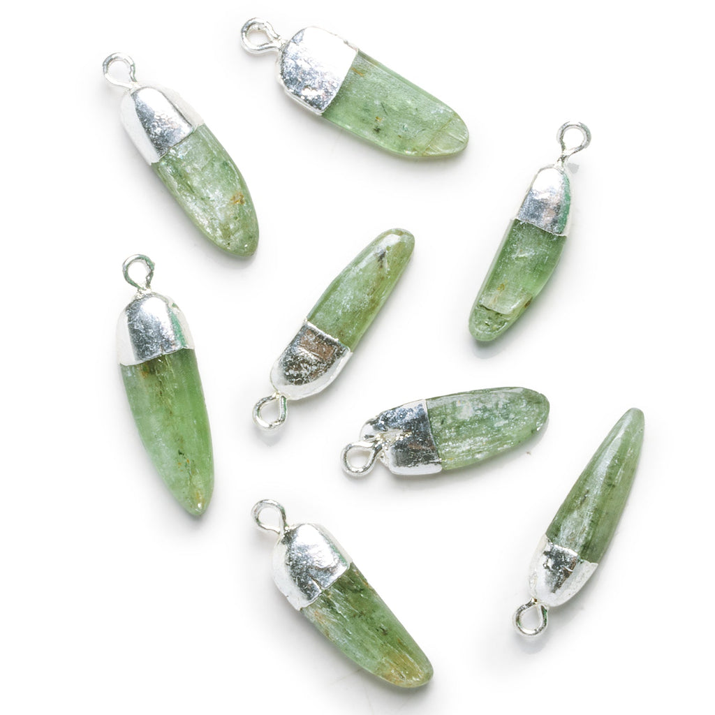 27x7mm Silver Leafed Green Kyanite Natural Crystal Pendant - The Bead Traders