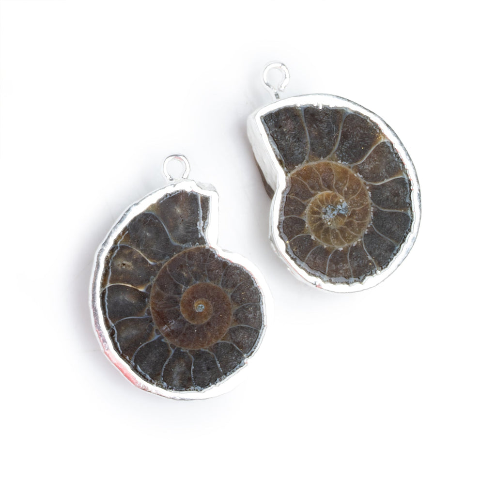 28mm Silver Leafed Ammonite Pendants 2 Beads - The Bead Traders