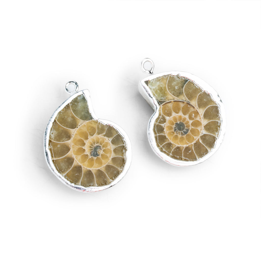 28mm Silver Leafed Ammonite Pendants 2 Beads - The Bead Traders