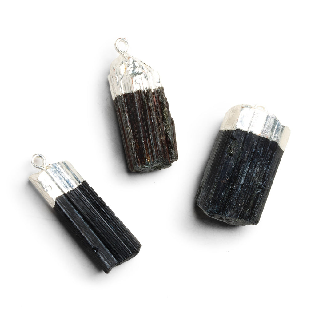 28x12mm Silver Leafed Black Tourmaline Natural Crystal Pendant - The Bead Traders